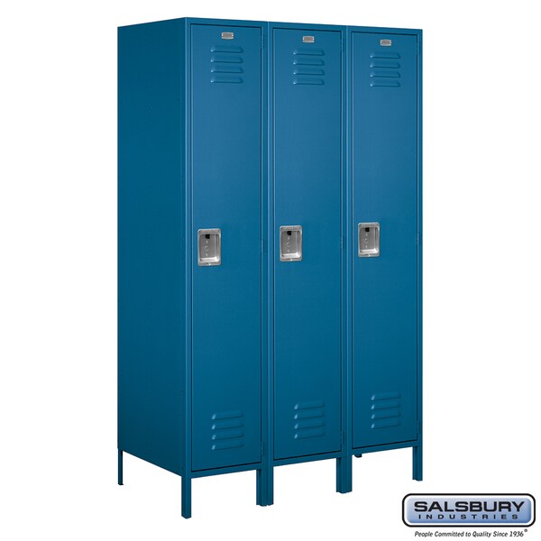 1 Tier Metal Locker, 54"Wx78"Hx21"D, 3 Door, Blue, Unassembled